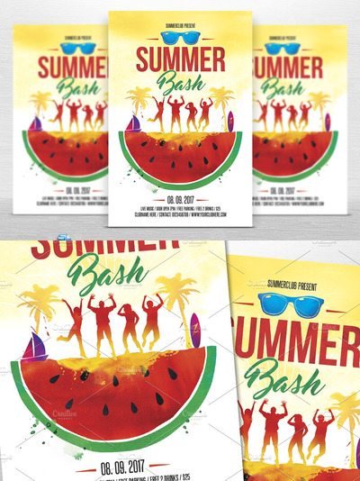 夏季海滩度假元素宣传单制作模板 Summer Bash Flyer template