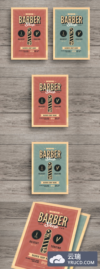 复古风理发美发店广告海报模板 Old Retro Barbershop Flyer