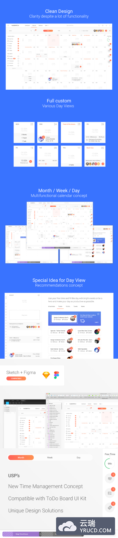 多用途日历时间 UI 工具套装 ui设计界面设计ui网页[Sketch,Fig]