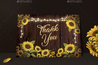 仿古风格向日葵婚礼邀请函设计模板