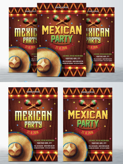 墨西哥排队创意海报模板 Mexican Party Flyer