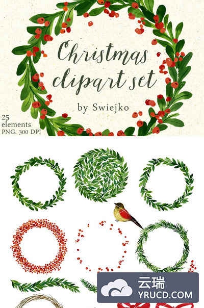 圣诞花环剪贴画 Christmas wreaths clipart