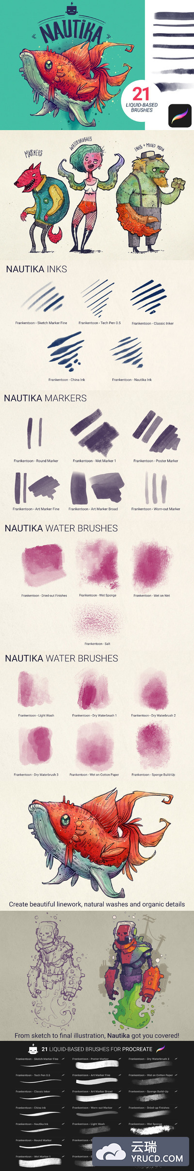 数码水彩插画笔刷 Nautika - Brush Pack for Procreate
