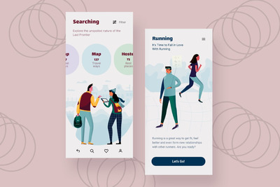 时尚高端简约扁平化风格多用途产品移动手机界面APP UI欢迎页着陆页登录页面banner海报插画插图设计-2