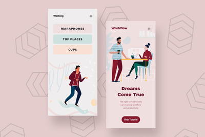 时尚高端简约扁平化风格多用途产品移动手机界面APP UI欢迎页着陆页登录页面banner海报插画插图设计-9