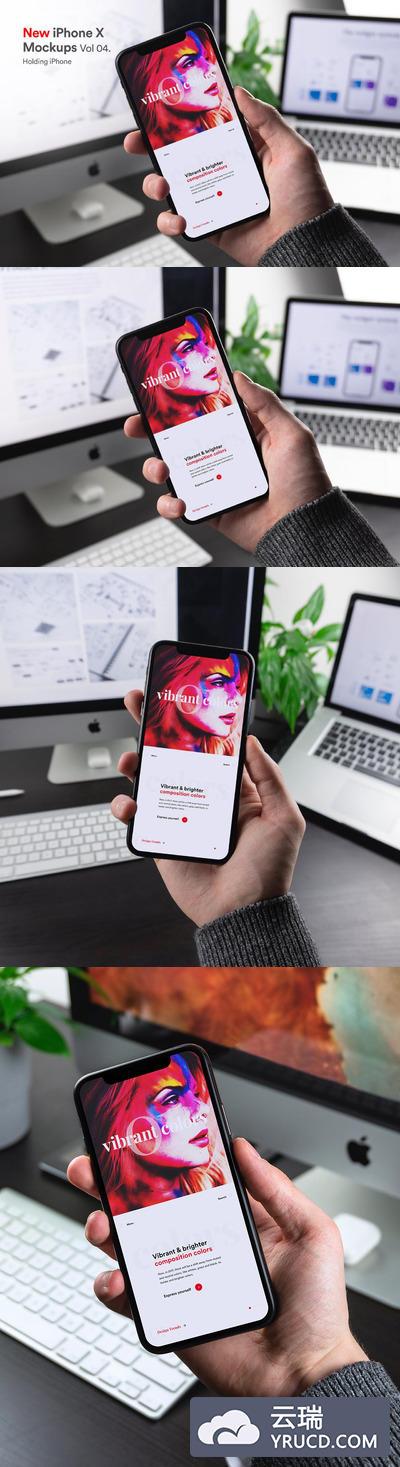 办公室场景的APP设计手持手机 iPhone X样机下载[PSD]
