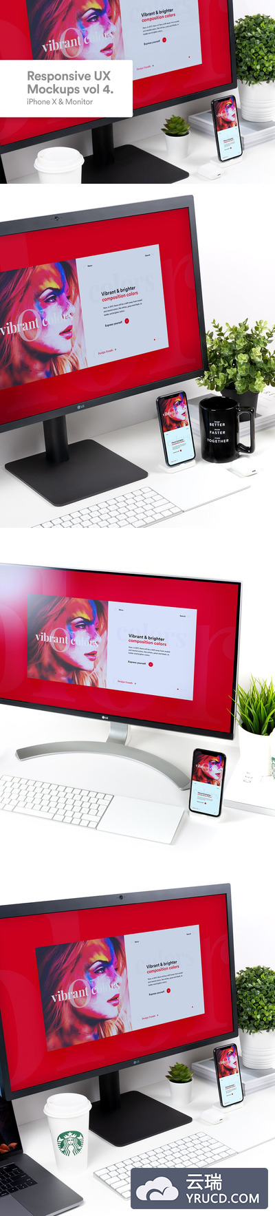 响应式网页电脑大屏与iPhone X手机展示样机下载[PSD]