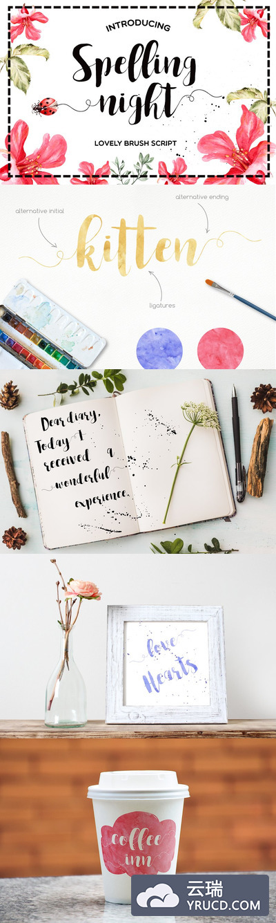 手绘优雅的字体下载 Spelling Night Script Font