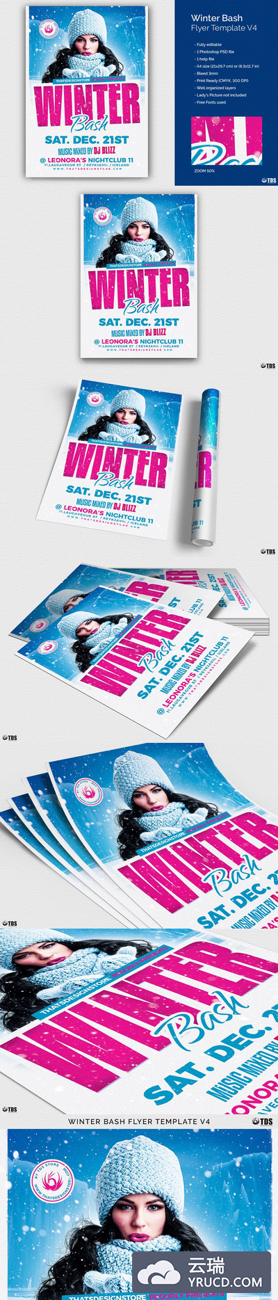 冬季元素海报设计模板 Winter Bash Flyer PSD V4
