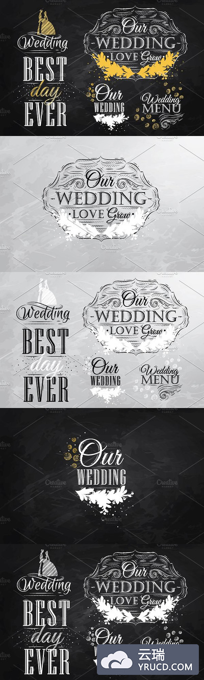 婚礼插画海报模板 Wedding lettering