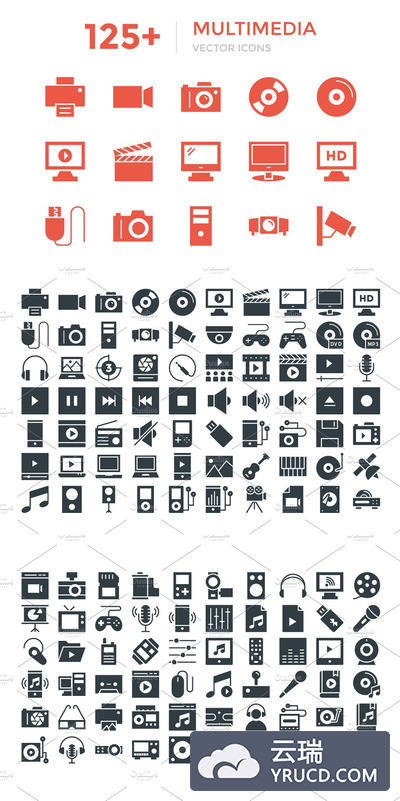 125+多媒体矢量图标 125+ Multimedia Vector Icons