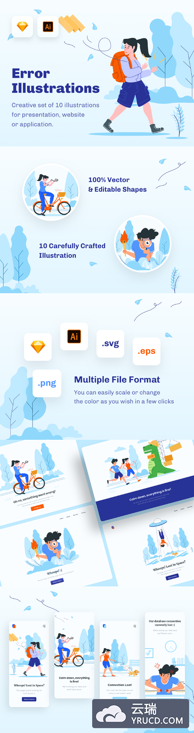 时尚的网页和APP错误提示矢量插画下载[Ai,Sketch]
