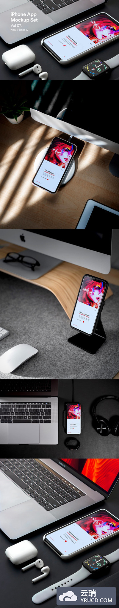 时尚高端震撼的高品质逼真质感手机应用程序iPhone App UI样机展示模型mockups