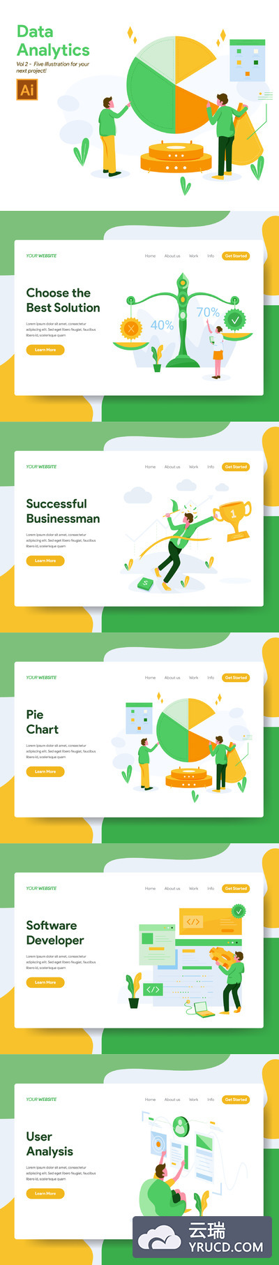 互联网大数据分享用户研究概念插画素材打包下载[Ai]