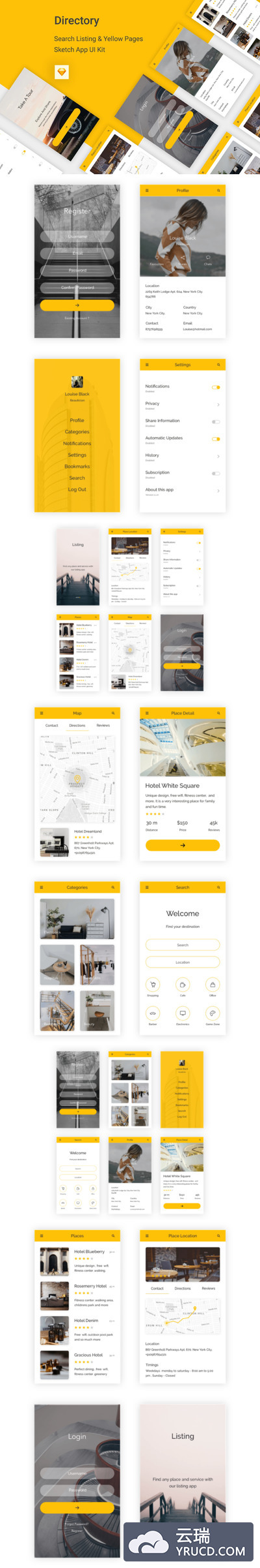 sketch精心打造的时尚高端多用途的高品质移动应用程序APP UI KITS