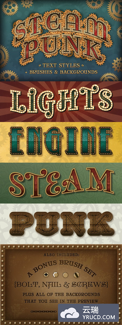 复古朋克风格图层样式 Steam Punk Text Styles + Bonus