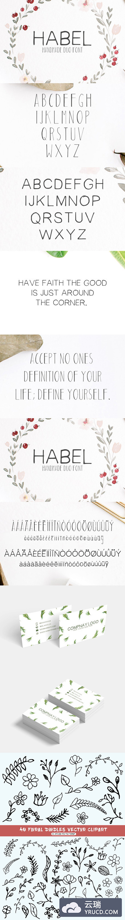 字体设计插画素材 Habel Handmade Duo Font + Bonus Free