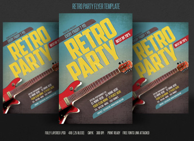 经典吉他海报设计模板 Retro Party