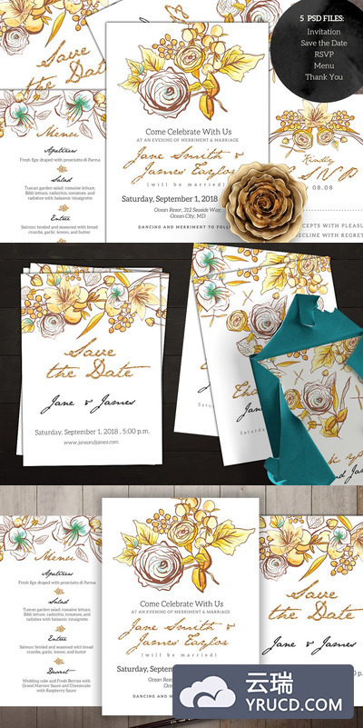 金色婚礼请柬套装 Gold Wedding Invitation Set