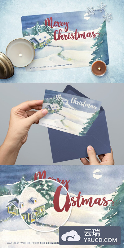 冬季圣诞节贺卡模板 Watercolor Christmas Card Template 4