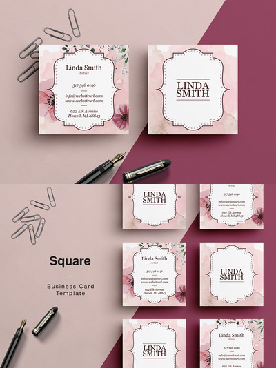 时尚方框商业名片 Square Business Card - Floral