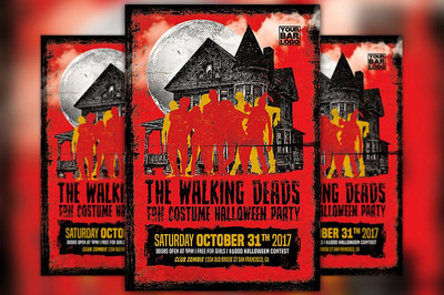 万圣节派对海报制作模板 Walking Deads Party Flyer Template