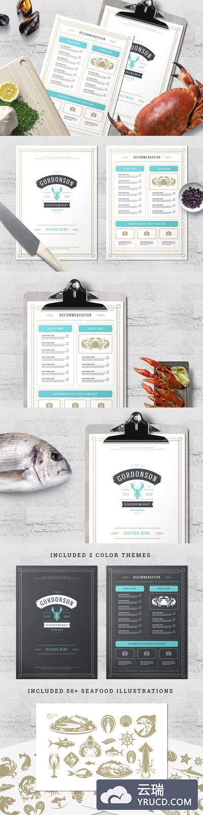 海鲜餐厅菜单模板&店招模板 Seafood Menu Template and Logo