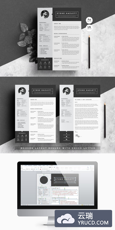 高端黑白简历模板 Resume|CV Template 2 Pages