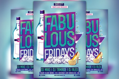 时尚酒水海报设计模板 Fabulous Fridays Flyer Template