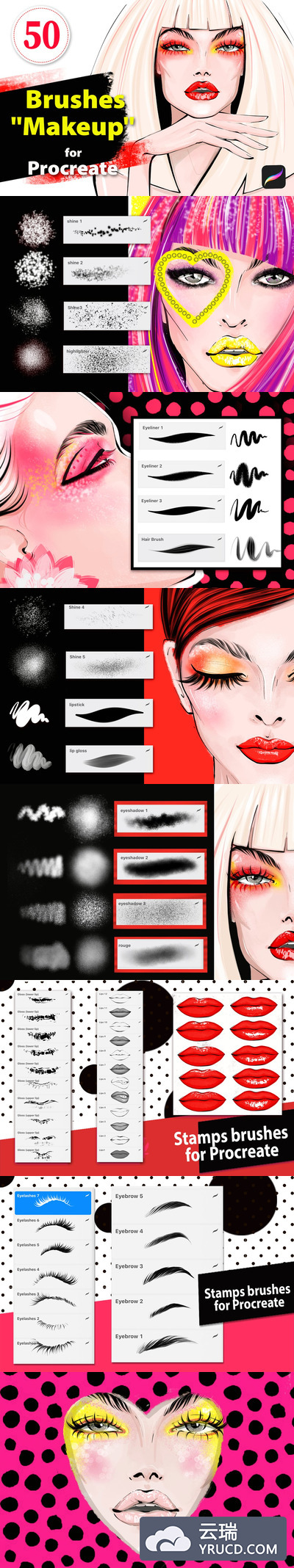 iPad Pro Procreate专用原画插画人物绘画化妆专用笔刷笔刷下载笔触下载[BRUSH]