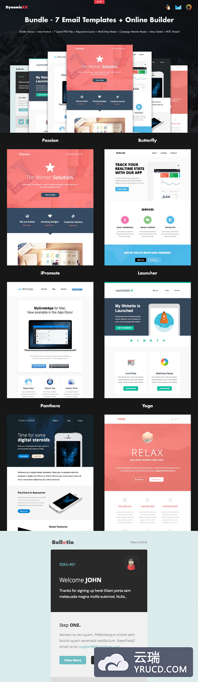 电子邮件网站模板 Bundle - 7 Email Templates + Builder