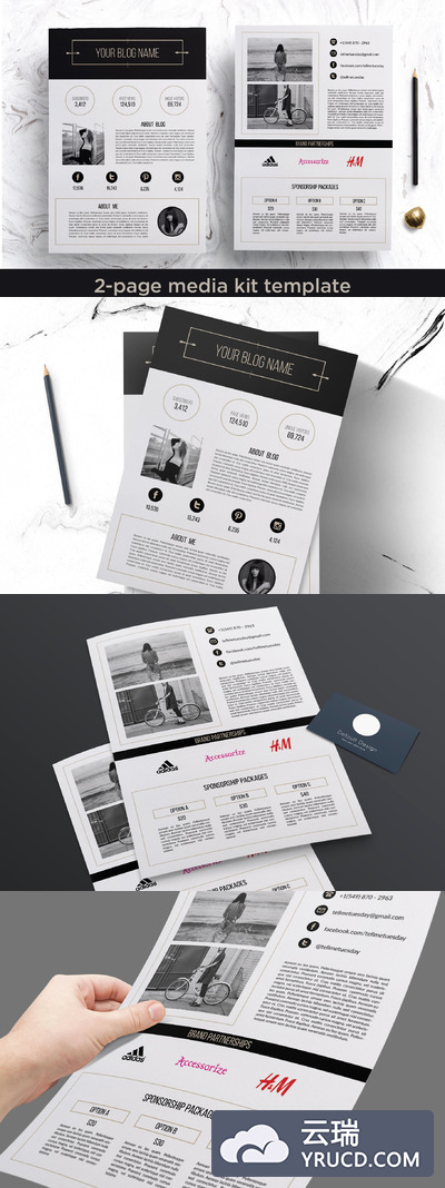 极简主义传单模板 2 page media kit template