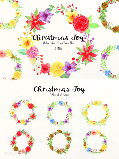 水彩圣诞节花环 Watercolour Christmas Wreaths