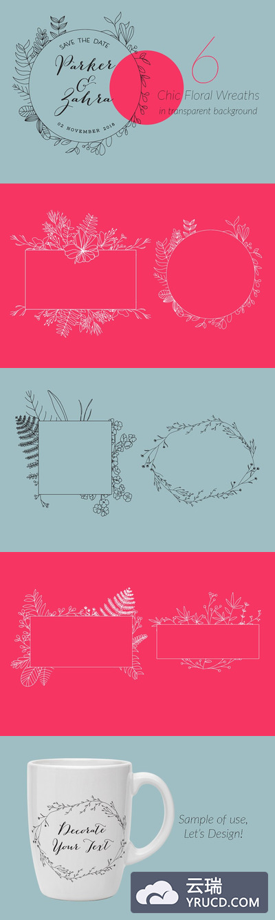 别致的花圈框架 6 Chic Floral Wreaths Frame