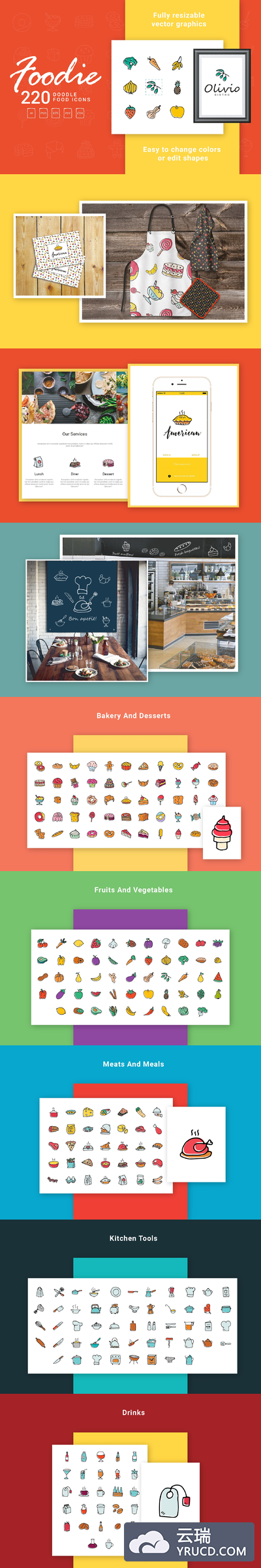 手绘美食图标素材 Foodie - Food Hand Drawn Icons