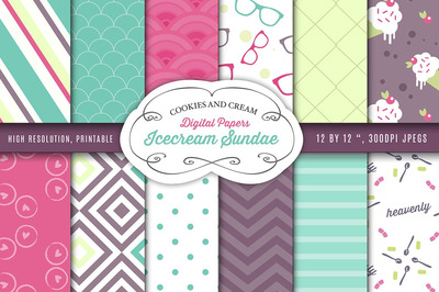 冰淇淋圣代数码纸 Icecream Sundae Digital Papers