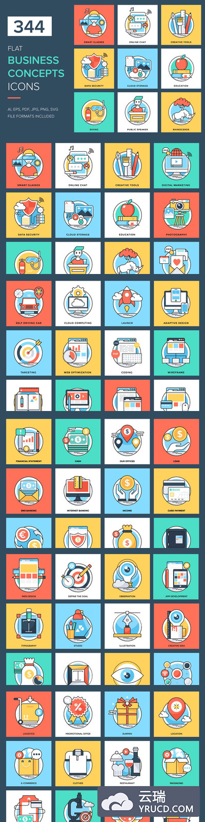 344个平面业务概念图标 344 Flat Business Concepts Icons