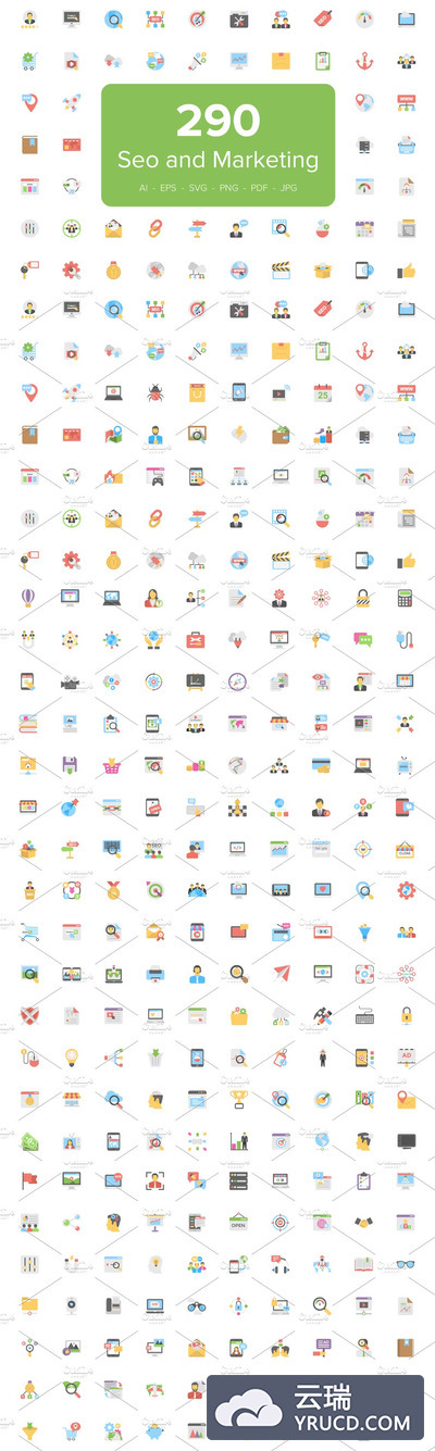 扁平化SEO市场营销图标 290 Flat Seo and Marketing Icons