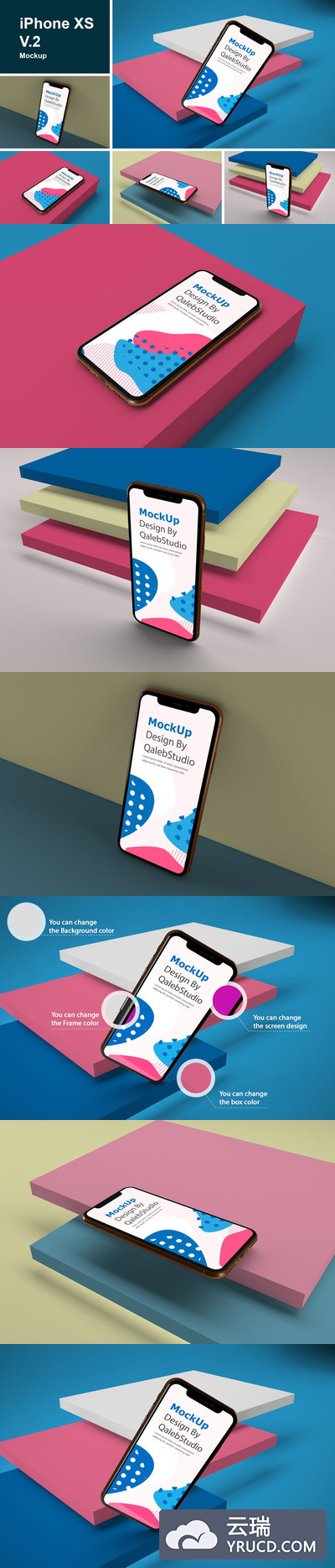 多角度的时尚高端逼真质感的iPhone Xs V.2 APP UI样机展示模型mockups