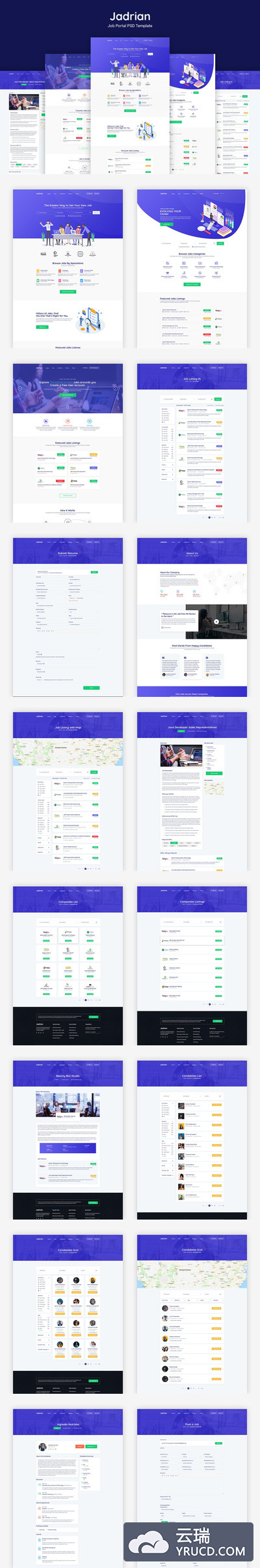 多功能人力资源人才网站模板下载 界面ui设计网站ui设计