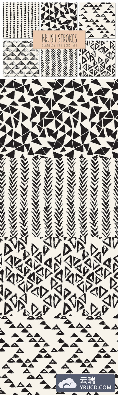 抽象笔刷背景纹理 Brush Strokes. Seamless Patterns v.4