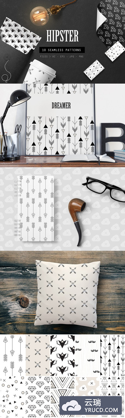 时尚矢量图案背景 Hipster Vector Patterns