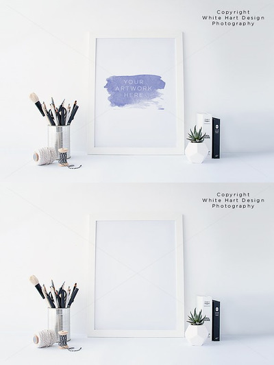 北欧系列冷淡风白色相框样机模板 White Frame mock up - PSD JPEG