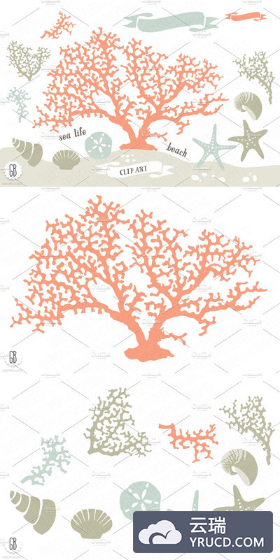 海滩沙滩插画 Beach sea corals nautical 02