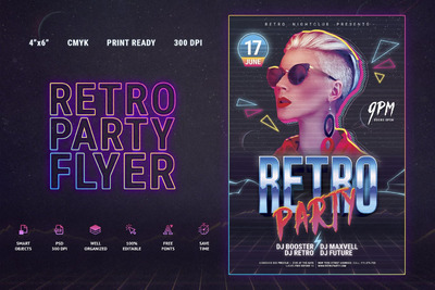时尚高端复古80年代的派对DM海报宣传单设计模板