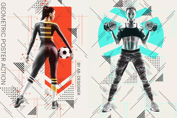 几何背景体育海报Photoshop动作