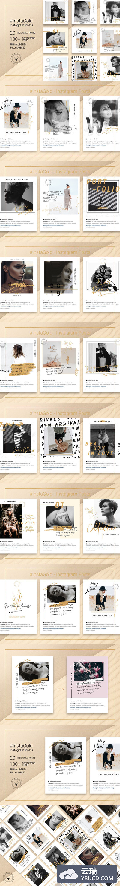 奢华金箔Instagram社交帖子模板[PSD,2.97GB]