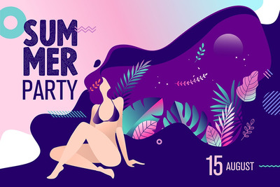 紫色系夏季泳装矢量插画素材