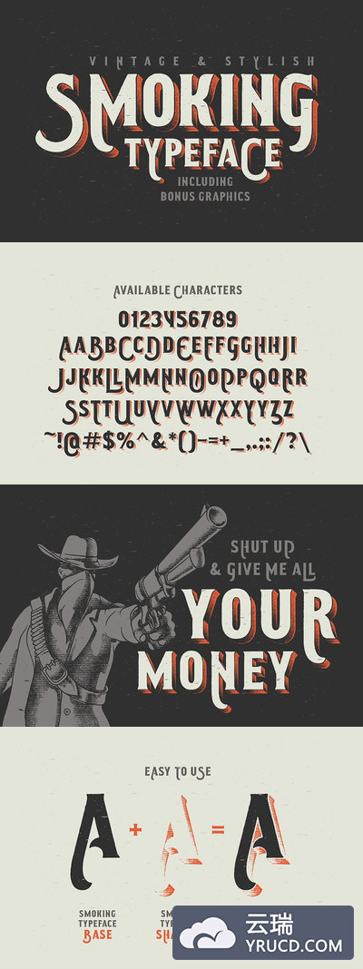 经典海报字体 VIntage "Smoking typeface" & Poster