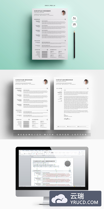 高端干净的简历模板 Clean Resume/CV With Cover Letter